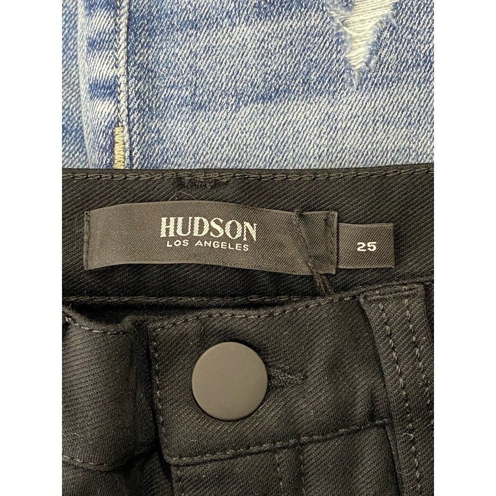 Hudson Womens Barbara Skinny Jeans Black Pockets Denim Front Hem Slit 25 New - Picture 10 of 10